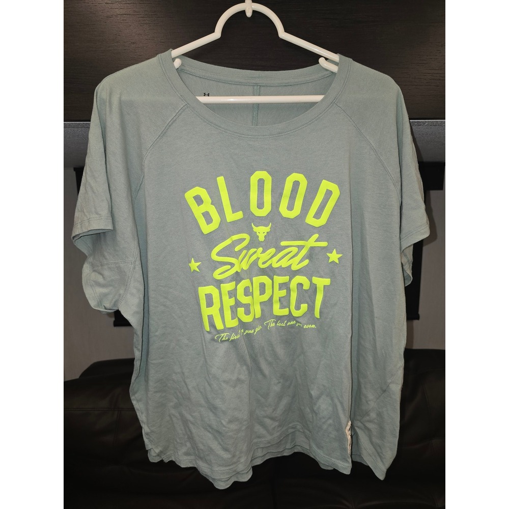 Under Armour Project Rock Blood Sweat Respect Graphic Tee Green Neon XL